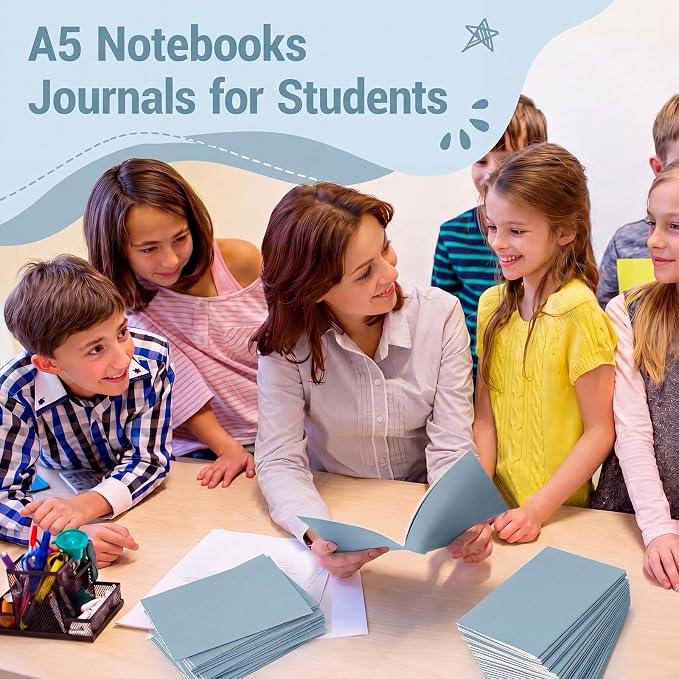 100 Pcs A5 Journals Notebooks Bulk,Lake Blue,Lined | Kraft Softcover Small Notebooks 5.5 Inch x 8.3 Inch Notepads with 60 Page 30 Sheet for Writing Sketch Travel Office Supplies - Image 3