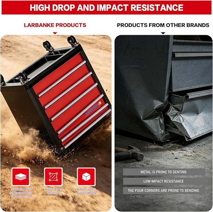5 Drawer Rolling Tool Chest with Wheels,Lockable Tool Cabinet,Red | 360° Wheels with Brakes, Locking System, Waterproof Multifunction Top, Connect Rods for Stacking with Same Series Cabinet - Image 7