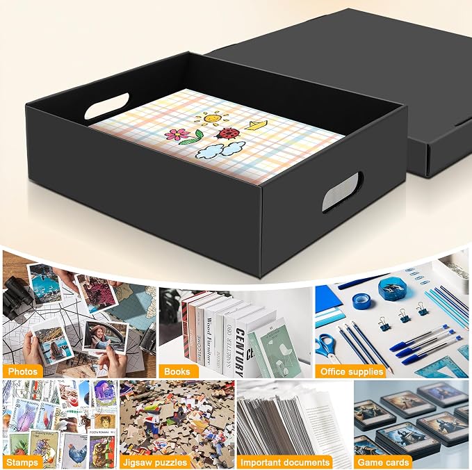 6PCS Photo Storage Box,14.8“ x 12.2“ x 3.9“ Photo Keepsake Storage Box Sturdy Picture Box Store and Protect Pictures,Documents Black - Image 4