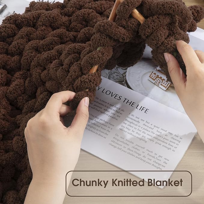 HOMBYS Dark Coffee Chunky Chenille Yarn for Crocheting, Bulky Thick Fluffy Yarn for Knitting,Super Bulky Chunky Yarn for Hand Knitting Blanket, Soft Plush Yarn, 8 Jumbo Pack (27 yds,8 oz Each Skein) - Image 5