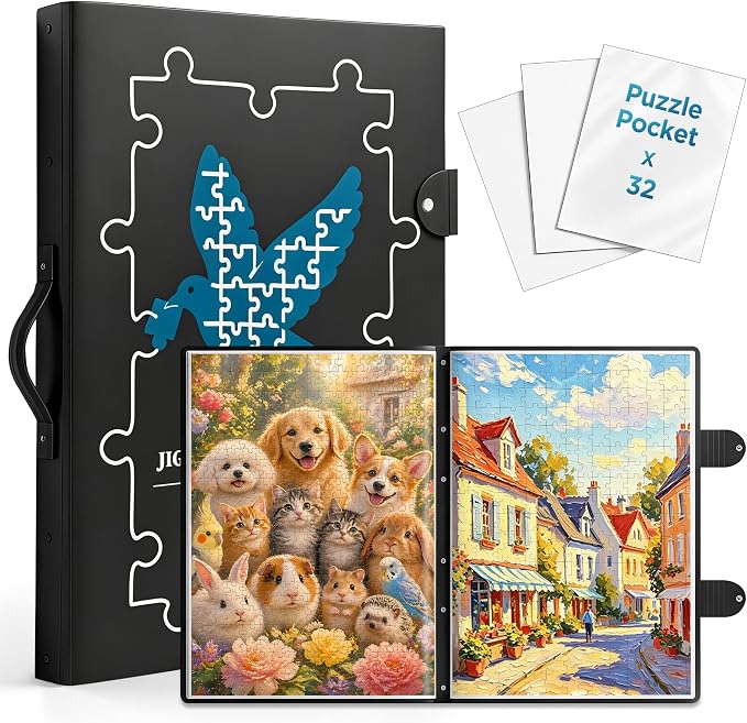 32 Pockets 28.9" *21.1" Puzzle Storage Book for 1000 Piece Jigsaws Dustproof Puzzle Book Holder with HD Film Portable Puzzle Binder for Finished Puzzles Ideal for Adult Kid Puzzle Enthusiasts by Unknown
