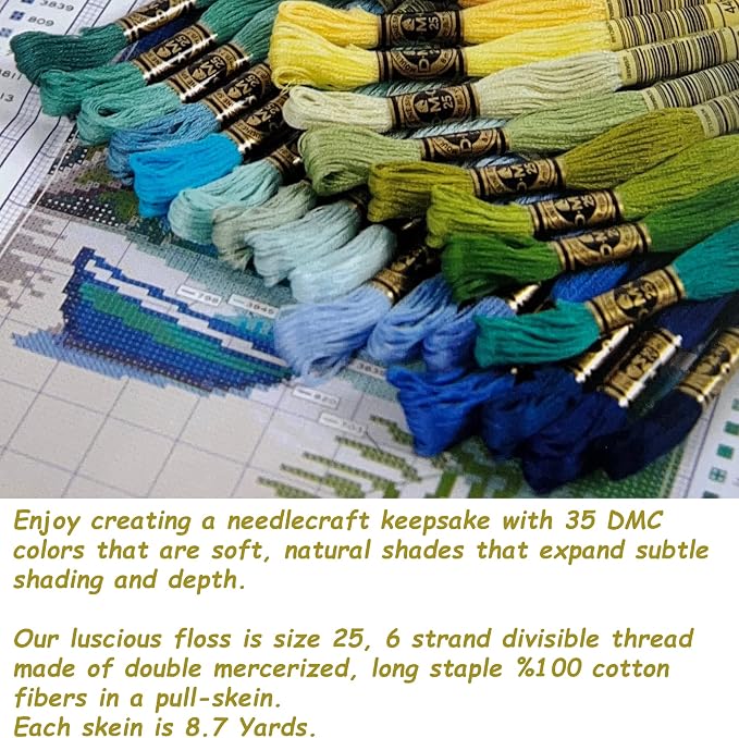 DMC Embroidery Floss, 35 Colors Scenic Tin Bundle with Hand Needles Size 5. | 35 DMC Cotton Embroidery Thread Assortment Pack Cross Stitch Supplies,Yarn Set, Premium String, Threads Kit, 8.7 Yard. - Image 5