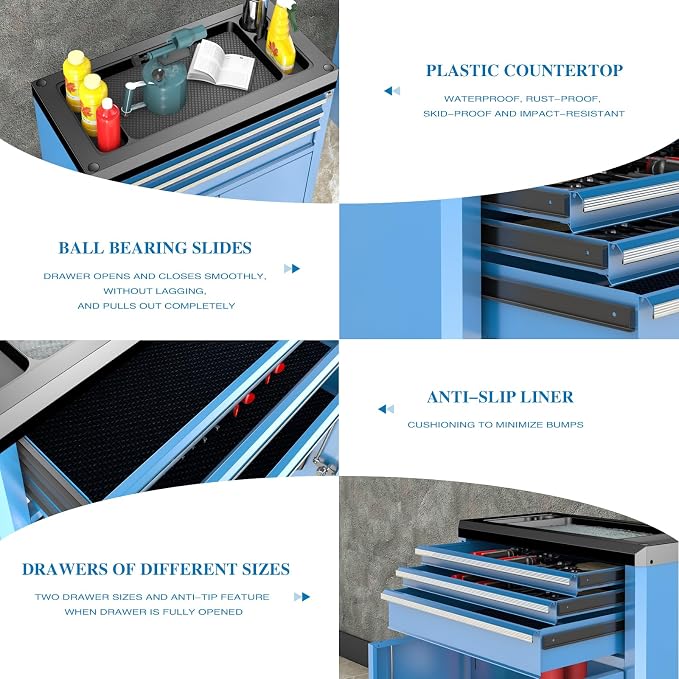 LARBANKE Rolling Tool Chest with Lock&Keys,360° Wheels and Drawer Liners,Tool Cabinet with 3 Drawers&2 Doors,Tool Cabinet Equipped with Connecting Rods for Stacking with 5&7-Drawer Chest - Image 4
