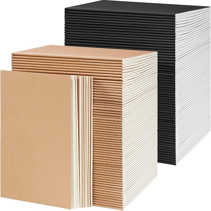 72 Pack Kraft Paper Notebook Journals 5.5 Inch x 8.3 Inch A5 Notebook in Bulk Softcover Ruled for Writing Sketch Travel Journal with 60 Pages 30 Sheets(Black,Brown,Line) by Sabary