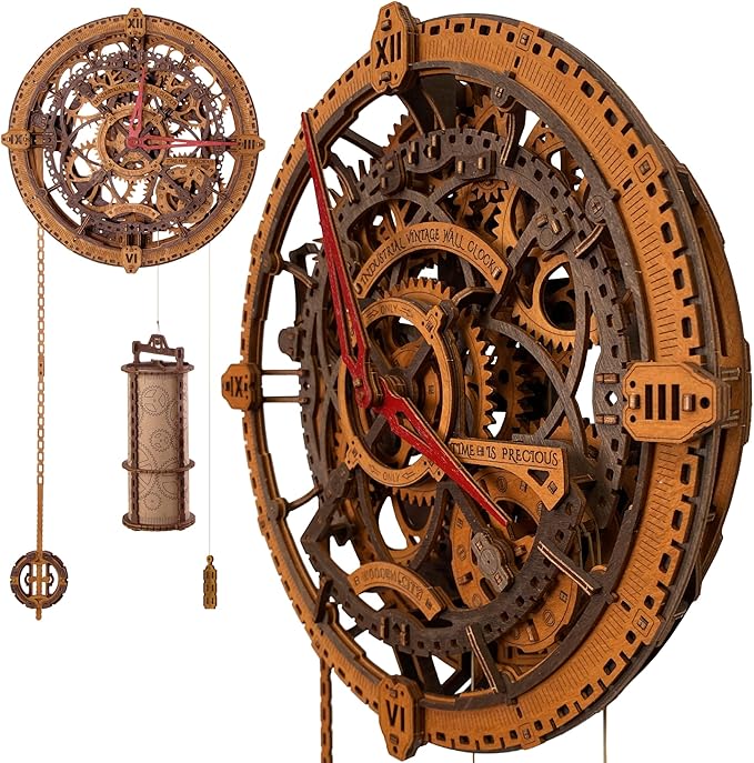 WOODEN.CITY Steampunk 3D Puzzle Clock – DIY Mechanical Wall Clock Kit for Adults – Unique Engineering Gift and Vintage Décor - 3D Wooden Puzzles for Adults