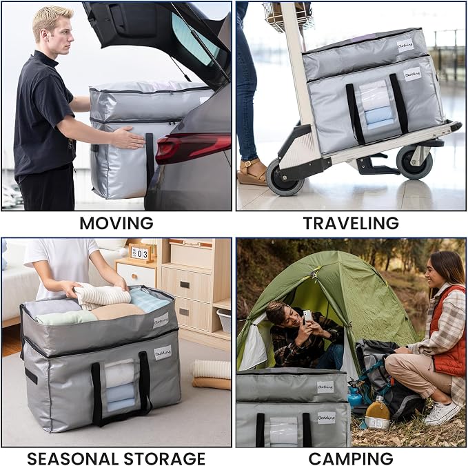TAILI 2 Tier Moving Bags,2 Pack Silver Storage Bags with Visible Window | XXL Heavy Duty Totes For Home Storage,Wrap Around Handles,Storage Bags for College Dorm, Alternative to Moving Boxes - Image 9