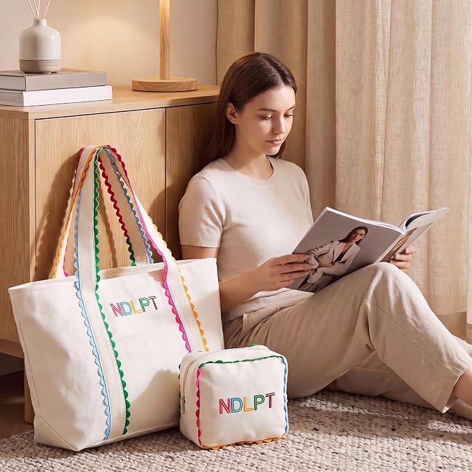 Locmeo Needlepoint Canvas Tote Bag Set Needlepoint Project Bag Embroidered Sewing Craft Storage Organizer with Zipper and Handle for Quilting Cross Stitch Storage Pouch - Image 5