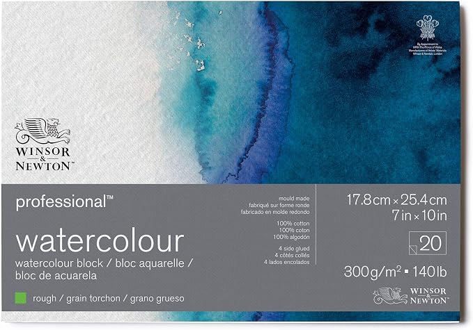 Winsor & Newton Professional Watercolor Paper Block, 7" x 10", Rough | High-grade rough texture watercolor block ensuring warp-free wet-on-wet painting in a portable size. by WinsorNewton