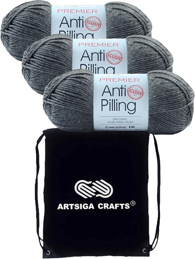 Premier Yarns Anti-Pilling Everyday DK Charcoal 1107-30 | 3 Skeins, Same Dye Lot, Project Bag, #3 DK, 100% Anti-Pilling-Acrylic, Ideal for Crochet or Knitting Baby Blankets, Toys by Premier