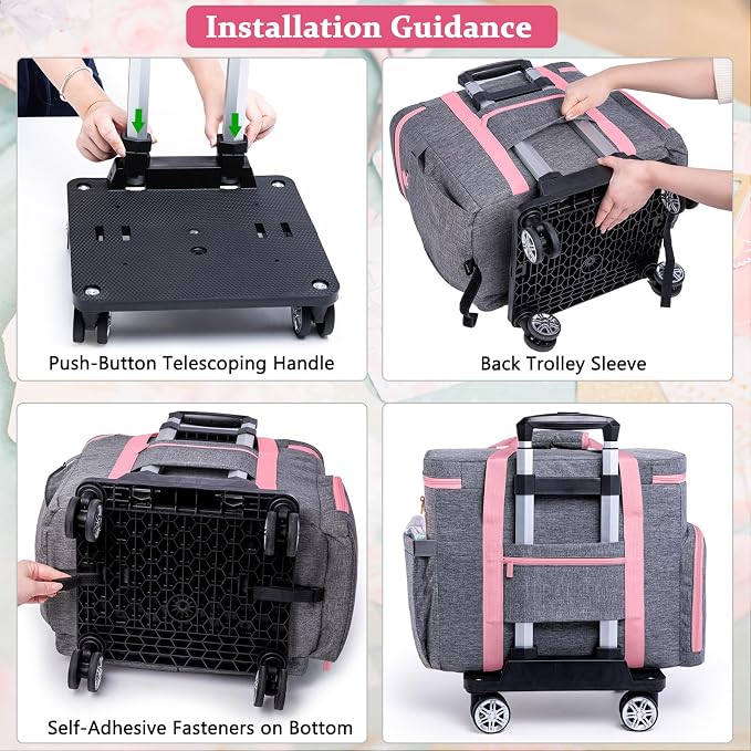 AMOIGEE Rolling Tote Bag with Wheels and Handle, Sewing Machine Case, Craft Organizer Tote for Scrapbooking Storage, Teacher Rolling Bag, Craft Supply Storage, Art Bag, Rolling Cart for Teachers - Image 5