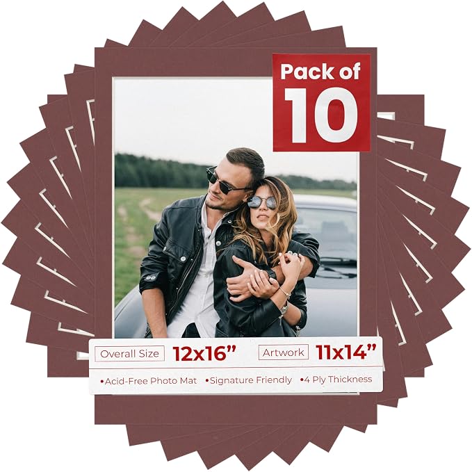 11x14 Mat for 12x16 Frame - Precut Mat Board Acid-Free Show Kit with Backing Board, and Clear Bags Maroon 11x14 Photo Matte Made to Fit a 12x16 Picture Frame Matboard for Framing, Pack of 10 Mats by PosterPalooza