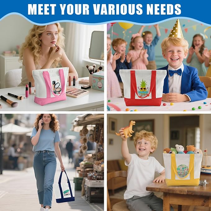 Mini Canvas Tote Bag with Pockets, 12oz Small Tote Bag with Zipper | Reusable grocery shopping bags small canvas tote bags with customized color for DIY, advertising, Christmas decorating craft - Image 2