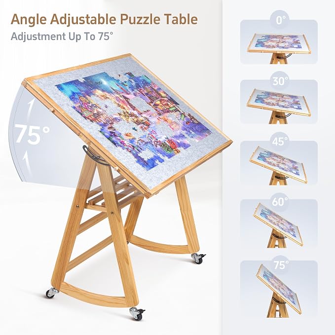 Lavievert 1500 Piece Tilting Puzzle Table with 5 Colored Drawers & Cover | Multiple Adjustable Tilt Angles, Space-Saving Design, Portable Wooden Board Jigsaw Table with Storage & Legs for Adults - Image 2