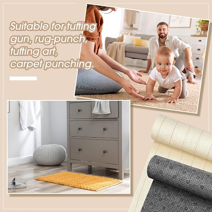 Tudomro 4 Pcs 79'' X 118'' Monks Cloth for Rug Non Slip Backing | Tufting Backing Cloth with Anti-slip Dots, Includes Cleaning Brush and Scraper for DIY Rug Making, Durable Weave Fabric - Image 6