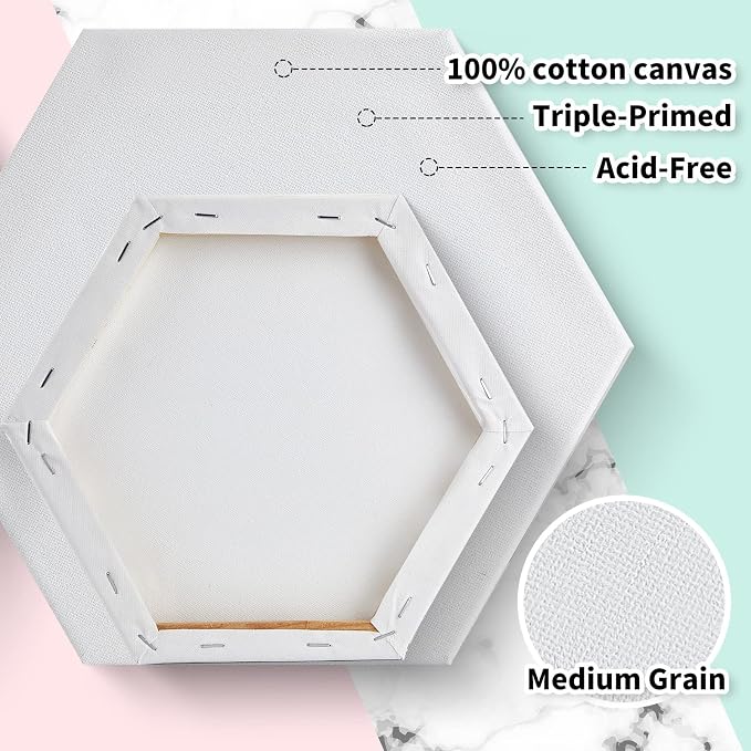 Thenshop 24 Pieces Stretched Canvas for Painting Bulk Blank Canvas Board, Square Round Hexagon Heart Shaped Frame for Kids Art Supplies for Acrylic Pouring Oil Painting(Hexagon) - Image 3