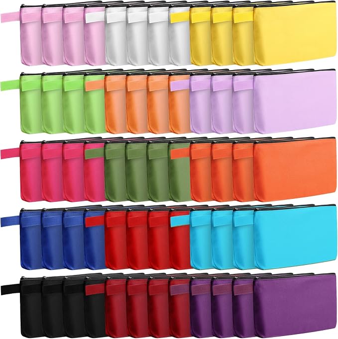 Reginary 60 Pcs Canvas Makeup Bag Bulk, 9.8 x 5 x 2 Inch, Multicolor | Portable Cosmetic Pouch with Zipper, Blank Design Pencil Case, Versatile Toiletry Organizer for Women Travel DIY Craft by Reginary