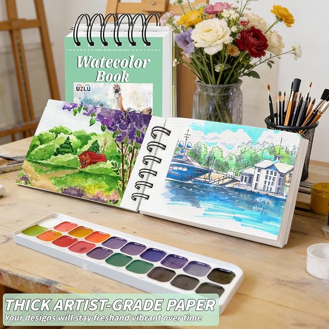 6 Pack Watercolor Paper Pad, 3.5x5.5 Inch Water Color Paper, 140lb/300gsm, Cold Press, Acid-Free, 180 Sheets Spiral Bound Watercolor Paper Pad for Wet & Dry Media, Ideal for Adults, Artists - Image 3