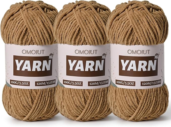 3 Packs Plush Chenille Chunky Crochet Yarn - Baby Yarn for Crocheting Soft - Velvet Yarns Knitting for Blankets Crafts - Fluffy Amigurumi Yarns 300g / 393yd (3 Light Coffee) by Unknown