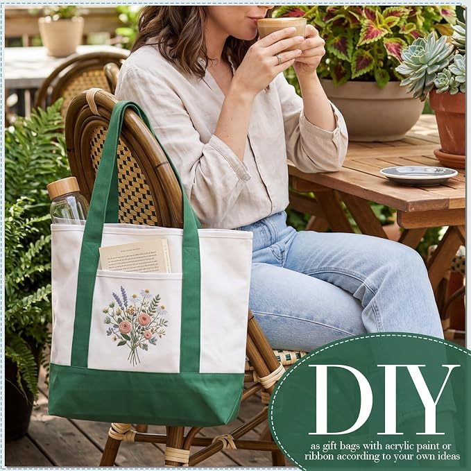 Reginary 1 Piece Women Canvas Tote Bag 18 Inch Reusable DIY Bag,Green - Image 6