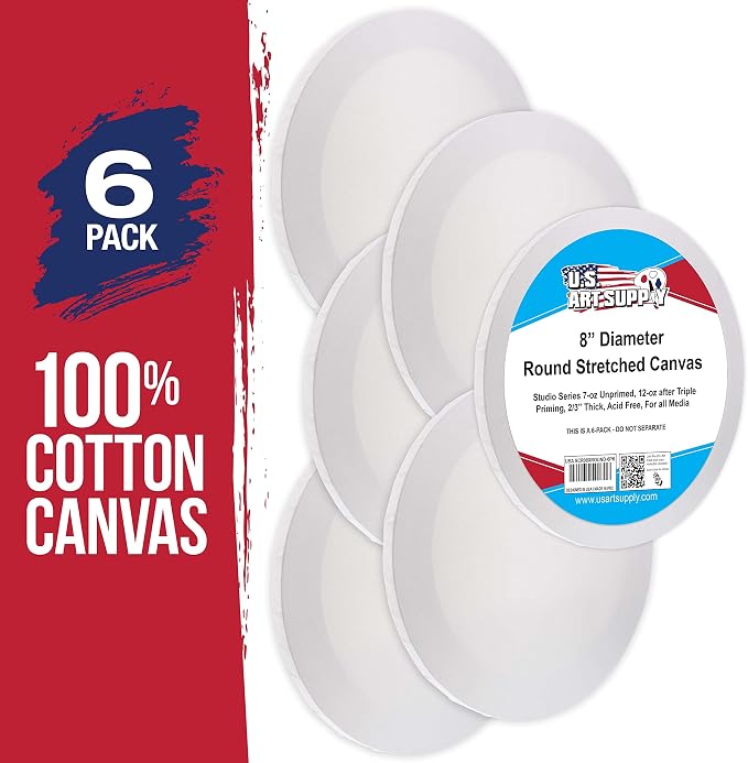 U.S. Art Supply 8 Inch Diameter Round 12 Ounce Primed Gesso Professional Quality Acid-Free Stretched Canvas (Pack of 6) - Image 2