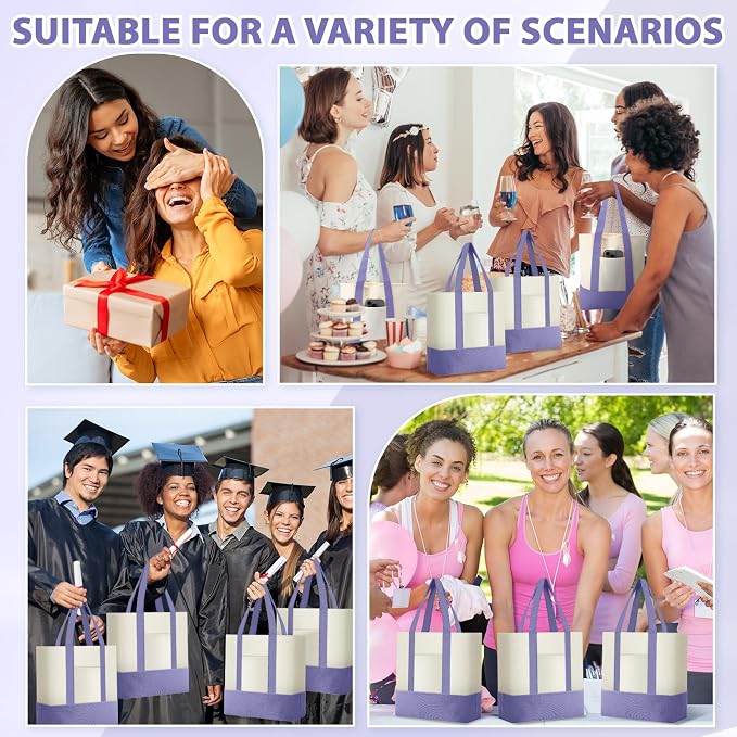 Sanwuta 12 Pcs Mini Canvas Tote Bags Bulk with Pocket Small Sublimation Blank Canvas Tote Reusable Grocery Bag for Women, DIY Craft (Light Purple) - Image 7