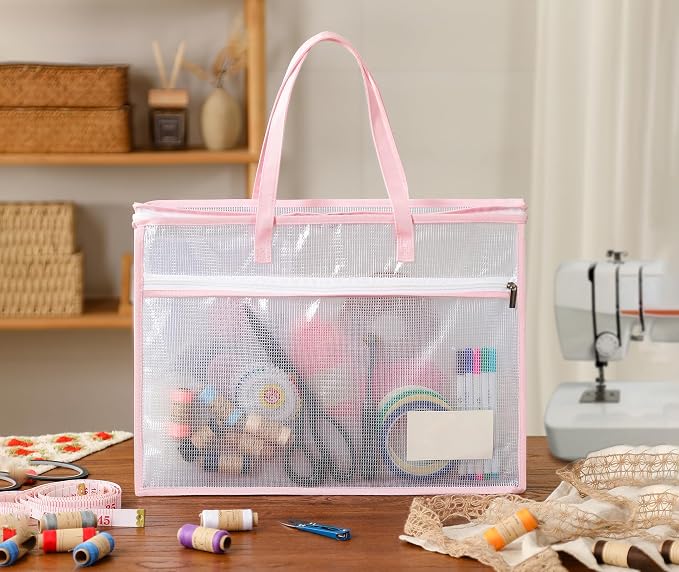 Qozary 8 Pcs Sew Project Bags for Quilting-A3 Sewing Craft Organizer Storage with Full-Zip & Handle, Needlepoint Project Bag for Embroidery, Knitting, Stitching, Cross Stitch and Crochet, Artworks - Image 2