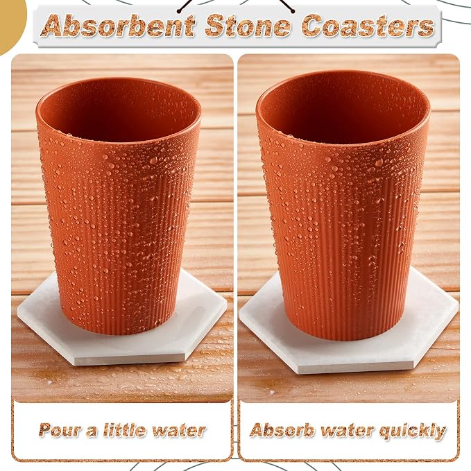 Zopeal 48 Pcs Ceramic Tiles for Crafts Coasters Include Unglazed White Ceramic Tiles with Cork Backing Pads Use with Alcohol Ink Acrylic Pouring for DIY Project Gift (Hexagon) - Image 3