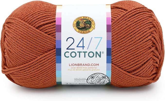 Lion Brand Yarn, 24/7 Cotton Yarn, Heatwave, Orange, 1 Pack | Light Worsted 100% Mercerized Cotton Yarn for Crochet, Knitting, Craft, 185 Yards of Natural Fiber for Tees, Bags, Dishcloths by LionBrandYarn