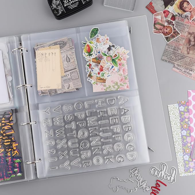 Briartw Craft Storage Organizer,1 A4 Die Storage Book Binder and 20 Inserts Set,Inserts with One,Two,Three,Four Pockets for Storage Craft Supplies,Cardstock,Sticker,Stamp,Cutting Dies,Stencil - Image 8