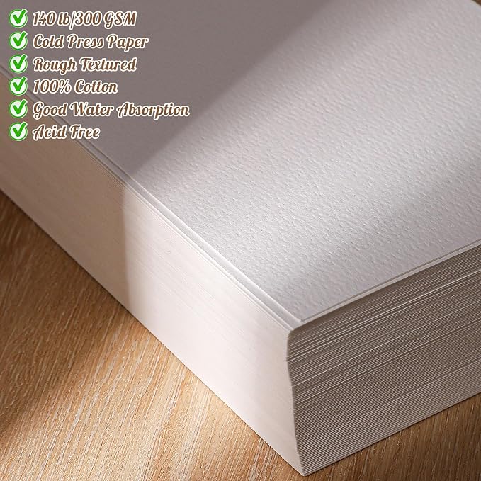 Prudiut Watercolor Paper, 120 Sheets, 5 x 7 in, 140 lb, Cold Press | Cotton paper, 300 GSM, white surface, absorbs paint evenly, resists pilling and warping, for kids, students, artists - Image 3