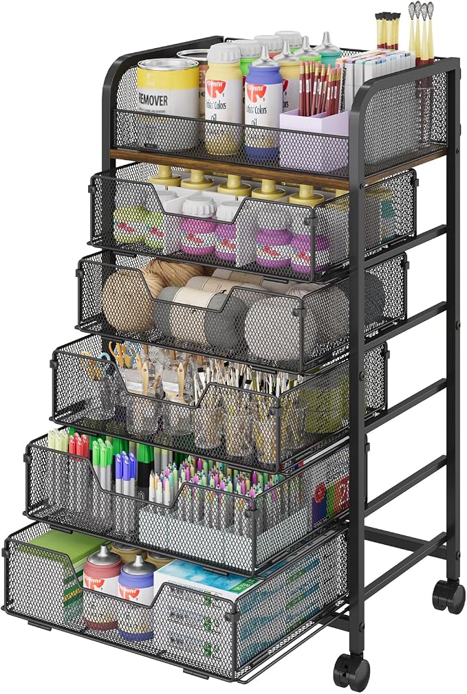Yociyoga 6-Tier Craft Cart with Wheels-Rolling Storage Cart with Drawers,Rolling Utility Cart with DIY Divider,Art Supply Organizer Cart,Rolling Cart with Drawers,Craft Organizers and Storage,Black by FollowWithYociyogaTogether