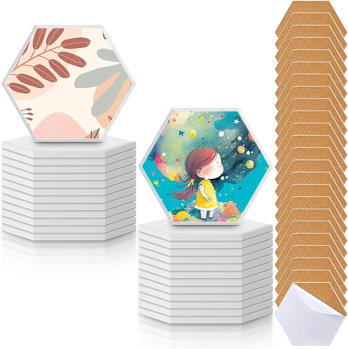Zopeal 48 Pcs Ceramic Tiles for Crafts Coasters Include Unglazed White Ceramic Tiles with Cork Backing Pads Use with Alcohol Ink Acrylic Pouring for DIY Project Gift (Hexagon) by Zopeal
