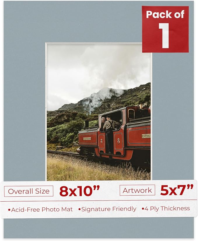 5x7 Mat for 8x10 Frame - Precut Mat Board Acid-Free Show Kit with Backing Board, and Clear Bags Metallic Silver 5x7 Photo Matte Made to Fit a 8x10 Picture Frame Matboard for Framing, Pack of 1 Mat by PosterPalooza