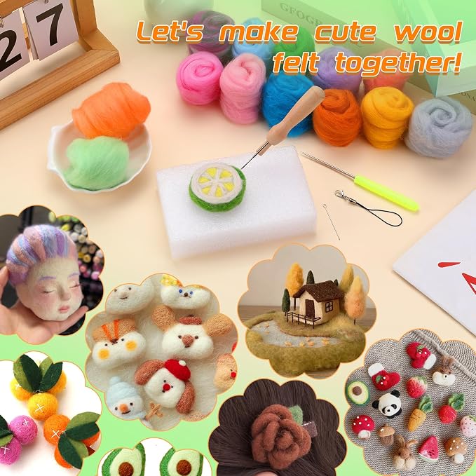 IMZAY Needle Felting Kit, 72 Colors Felting Wool Kit Wool Roving | 149 Pcs Needle Felting Tools for Beginner, Needle Felting Starter Kit with Felting Needles, Pad, Felting Wool for Adult - Image 6