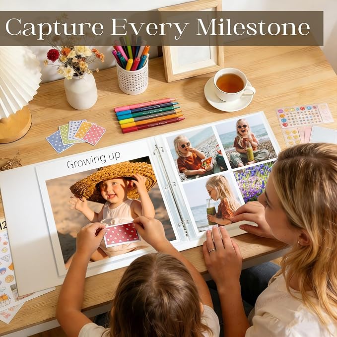 Vienrose Linen Scrapbook Photo Album Kit, Large 3 Ring Binder Scrapbook with 30 Plastic Sleeves, 15x13 Inch DIY Memory Book for Wedding, Baby Shower, Family & Kids Keepsake Gift, Beige - Image 3