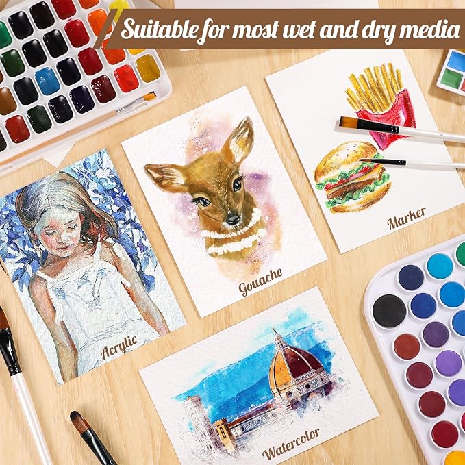 Prudiut Watercolor Paper, 120 Sheets, 5 x 7 in, 140 lb, Cold Press | Cotton paper, 300 GSM, white surface, absorbs paint evenly, resists pilling and warping, for kids, students, artists - Image 6