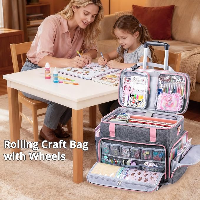 AMOIGEE Rolling Tote Bag with Wheels and Handle, Sewing Machine Case, Craft Organizer Tote for Scrapbooking Storage, Teacher Rolling Bag, Craft Supply Storage, Art Bag, Rolling Cart for Teachers - Image 7