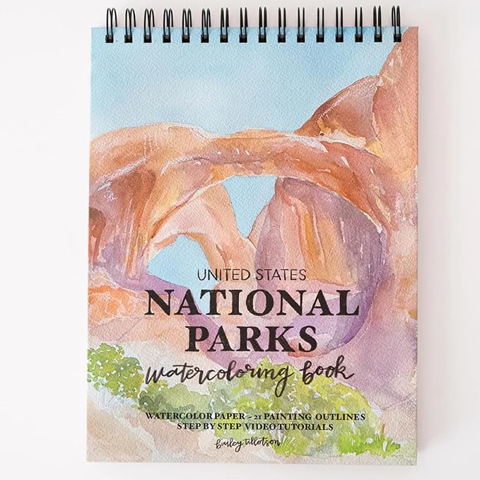 National Parks Watercoloring Book - Adult Coloring Workbook for Watercolor Painting - 21 Easy Outlines on Premium Paper - Includes Video Tutorials - Beginner Nature Outlines by BaileyRaeStudio