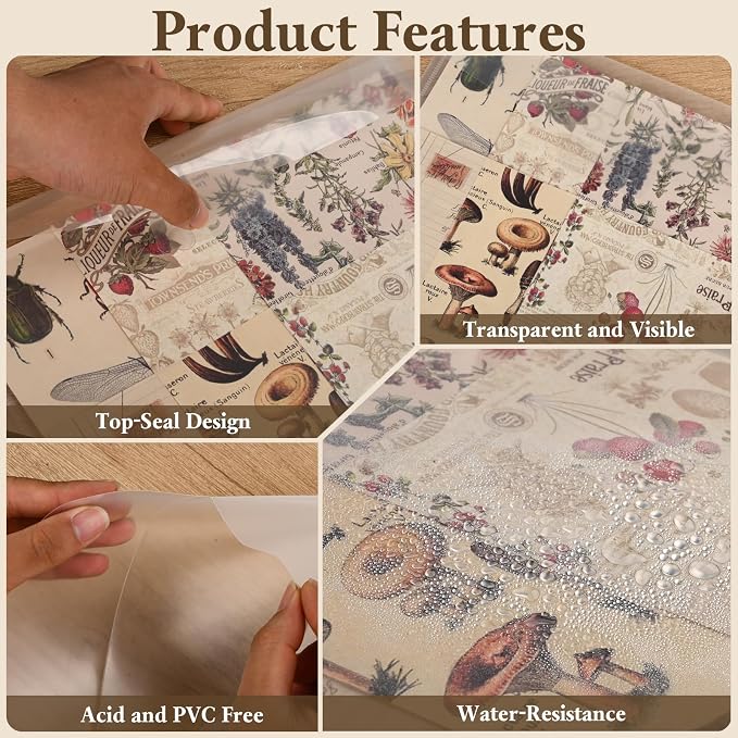 42 Pack 12x12 Scrapbook Paper Storage Organizer with 120 Label Stickers, Clear PVC Acid-Free Sleeves with Sealing Design for Cardstock, Vinyl, Photos - Craft Room, Office & School - Image 5