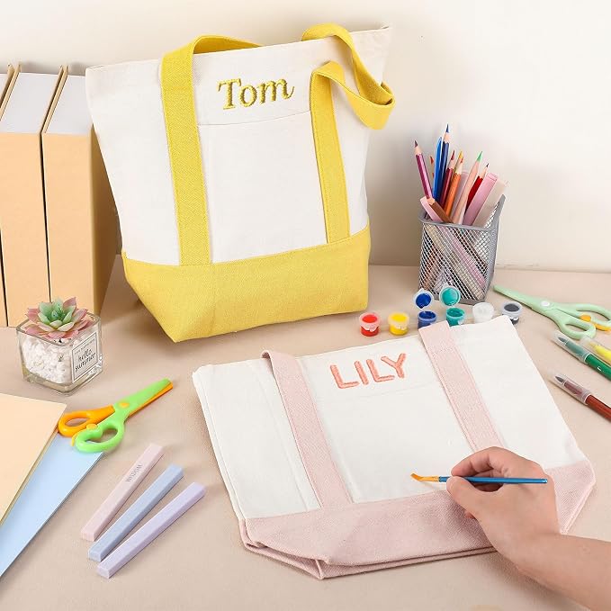 Eccliy 6 Pcs Mini Canvas Tote Bags 13" x 11" x 6" Small Tote Shopping Bag Bulk with Pocket Handle Blank Heavy Duty Reusable Canvas (13" X 11" X 6",Pastel Color) - Image 2