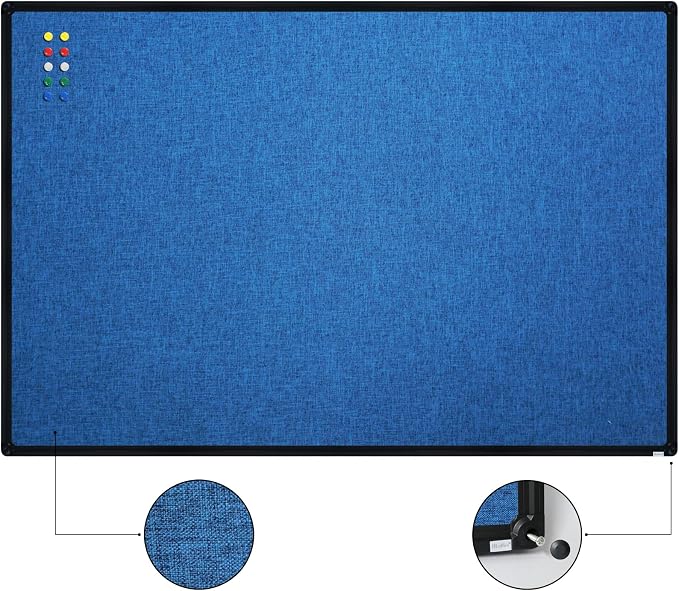 Cork Linen Bulletin Board 36 X 24 Inch (Blue), Black Aluminum Frame Wall Mounted Board Memo Pin Board for Office Home and School - Image 2