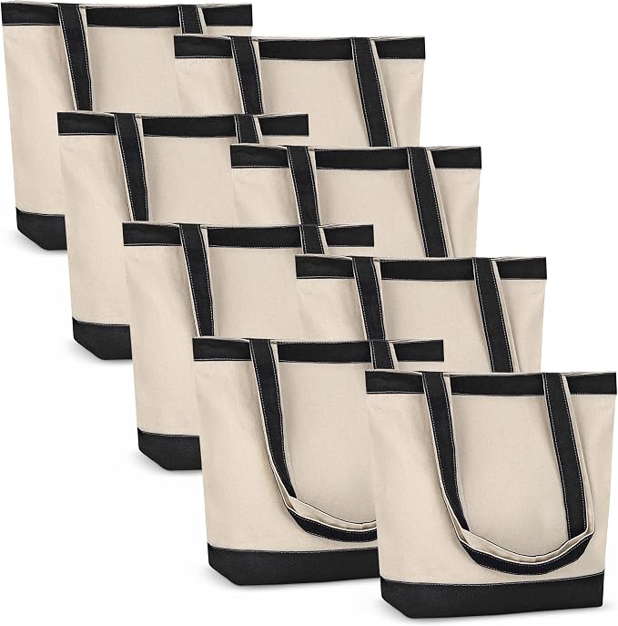 Canvas Tote Bag with Handles for Woman, Reusable Cloth Bag for Groceries and Shopping In Bulk - Blank Cotton Tote Bag, Suitable for DIY Projects HEAVY DUTY, 16"X14.5" With 4” Gusset, Black 8 Pack by CUSTOMIZE123