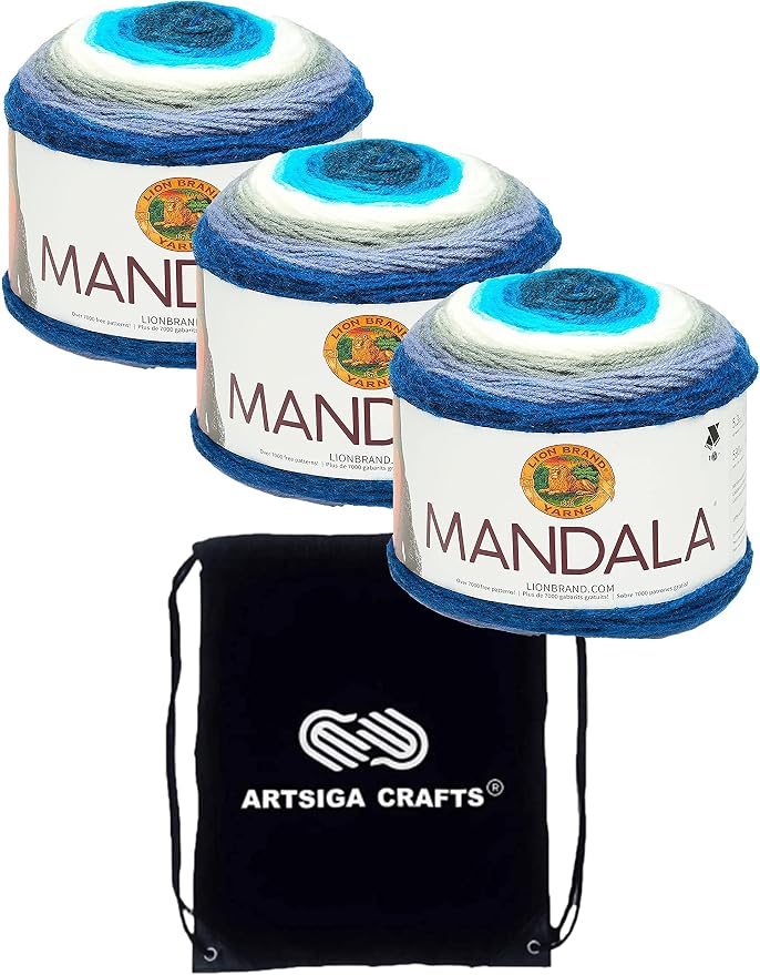 Lion Brand Yarn Mandala 525-223 Mermaid | 3 Skeins, Same Dye Lot, Project Bag, CYC #3 DK-Light Worsted, 100% Acrylic, Ideal for Crochet, Knitting Baby Blankets by LionBrandYarn