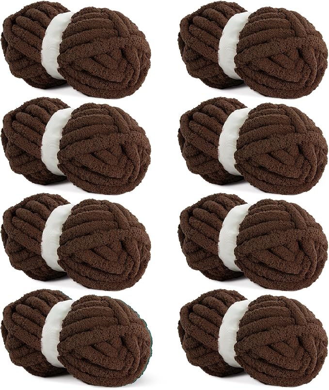 HOMBYS Dark Coffee Chunky Chenille Yarn for Crocheting, Bulky Thick Fluffy Yarn for Knitting,Super Bulky Chunky Yarn for Hand Knitting Blanket, Soft Plush Yarn, 8 Jumbo Pack (27 yds,8 oz Each Skein) by HOMBYS