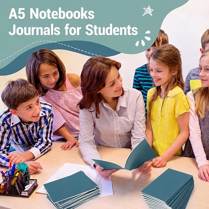 100 Pcs A5 Journals Notebooks Bulk,Dark Green,Lined | Kraft Softcover Small Notebooks 5.5 Inch x 8.3 Inch Notepads with 60 Page 30 Sheet for Writing Sketch Travel Office Supplies - Image 4