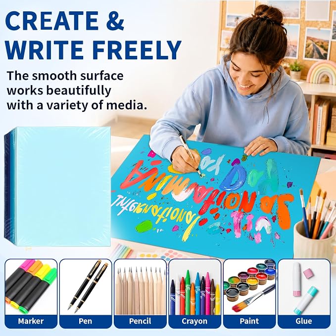 Oleitodh 60 Sheets Blue Large Poster Board 22 x 28 in, 6 Shades, 250 GSM | Heavyweight poster board for signs, school projects, vision boards, art crafts, presentations, and event displays. - Image 4
