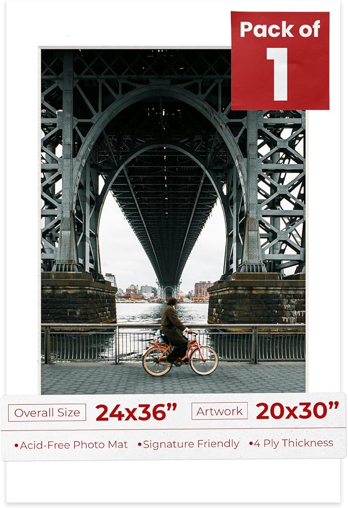20x30 Mat for 24x36 Frame - Precut Mat Board Acid-Free Textured White 20x30 Photo Matte For a 24x36 Picture Frame, Premium Matboard for Family Photos, Show Kits, Art, Picture Framing, Pack of 1 Mat by PosterPalooza