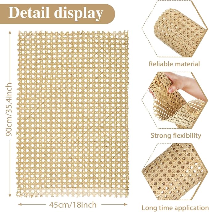 3 Feet 18'' Width Natural Woven Cane Webbing Roll, Rattan Repair Material | Pre-woven Natural Rattan Cane Webbing Roll, Durable Material, Flexible to Cut, Ideal for Chair Repair, Cabinet Renovation - Image 2