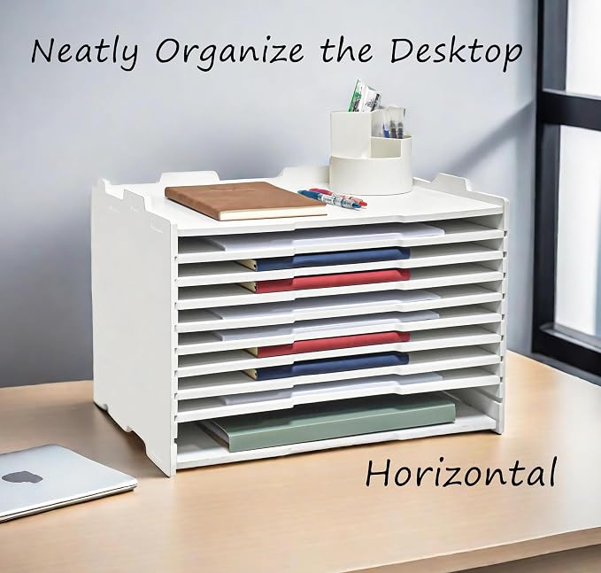 YFS White Horizontal Paper Storage Tray, Multi-Layer Desk Document Holder, 18 1/8" × 13 3/16" × 12 9/16" Large Capacity Mail Organizer for Office School Home（5 Tier-Horizontal） - Image 7