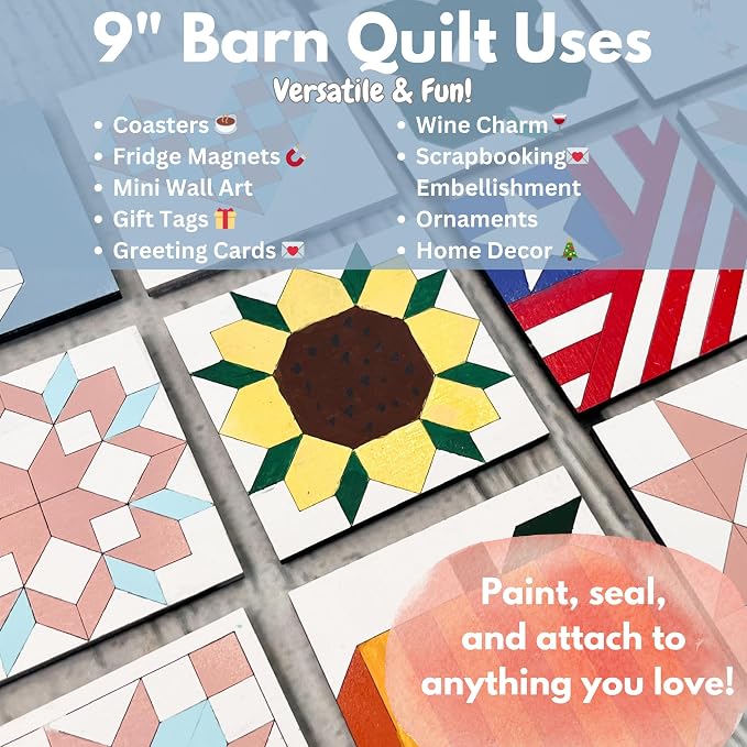 9 Inch Barn Quilt Kit Set 4 | Boho, Milky Way Star, HST, Pineapple | Unfinished wood blocks to paint for DIY parties, farmhouse wall decor, quilting-inspired crafts, handmade gifts. - Image 5